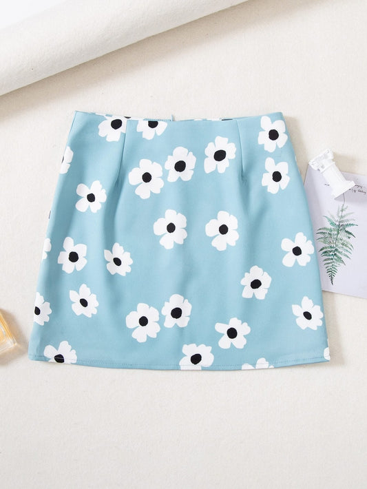Floral Print Zip Back Skirt - LuckyFash™