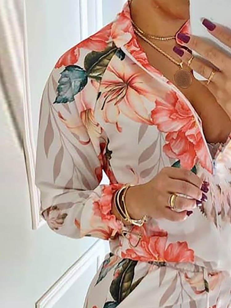 Floral Print Zipper Design Top & Shorts Set - LuckyFash™