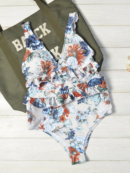 Floral Printed Backless Ruffle One-piece Swimsuit - LuckyFash™
