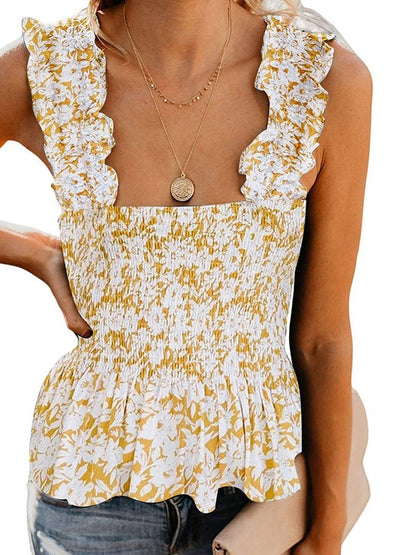 Floral Printed Ruched Suspenders Vest Top - LuckyFash™