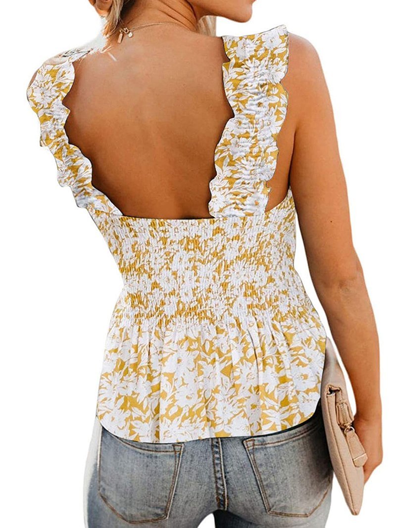 Floral Printed Ruched Suspenders Vest Top - LuckyFash™