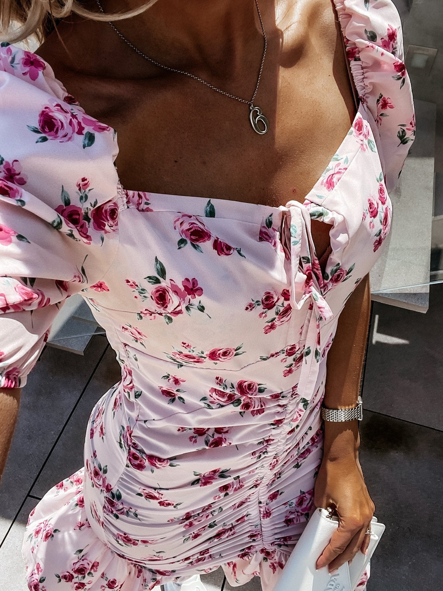 Floral Printed Short Puff Sleeve Dress - LuckyFash™