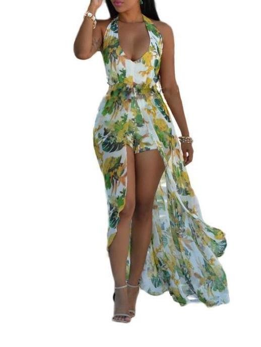 Floral Printed Sling Deep V Neck Backless Maxi Dress - LuckyFash™