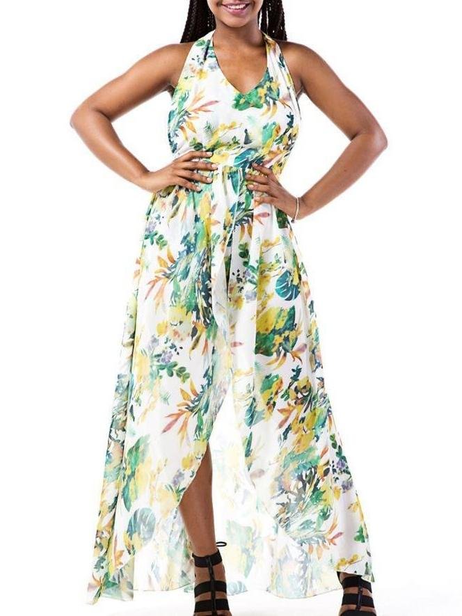 Floral Printed Sling Deep V Neck Backless Maxi Dress - LuckyFash™