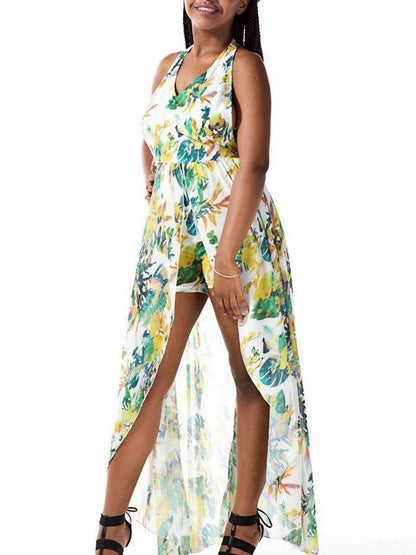 Floral Printed Sling Deep V Neck Backless Maxi Dress - LuckyFash™