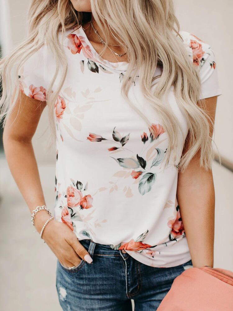 Floral Printed Stretchless Short Sleeve T-Shirt - LuckyFash™