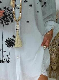 Floral Printing Long-sleeved Shirt Dress - LuckyFash™