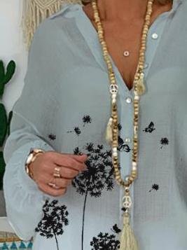 Floral Printing Long-sleeved Shirt Dress - LuckyFash™