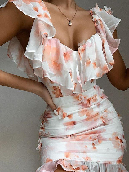 Floral Ruffle Off-Shoulder Bodycon Mini Dress - LuckyFash™