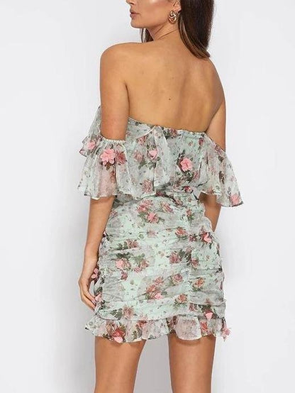 Floral Ruffle Off-Shoulder Bodycon Mini Dress - LuckyFash™