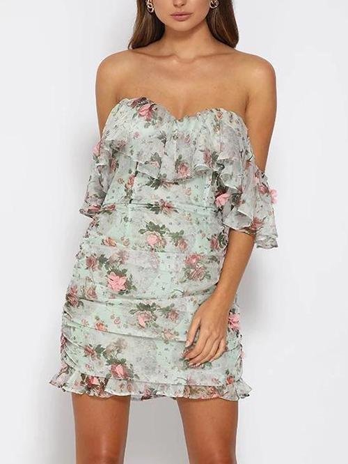 Floral Ruffle Off-Shoulder Bodycon Mini Dress - LuckyFash™