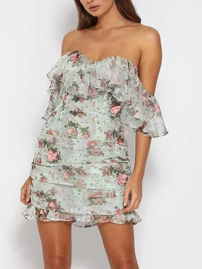 Floral Ruffle Off-Shoulder Bodycon Mini Dress - LuckyFash™