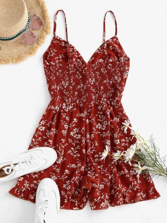 Floral Ruffle Smocked Wide Leg Cami Romper - LuckyFash™