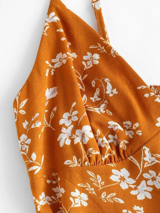 Floral Ruffle Smocked Wide Leg Cami Romper - LuckyFash™