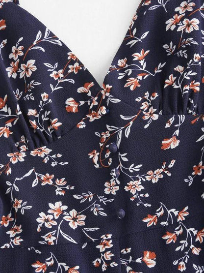 Floral Ruffle Smocked Wide Leg Cami Romper - LuckyFash™