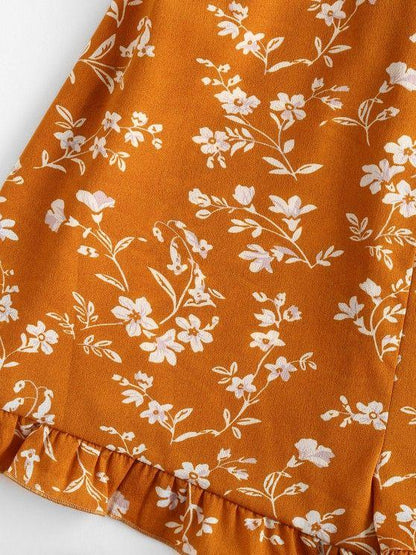 Floral Ruffle Smocked Wide Leg Cami Romper - LuckyFash™