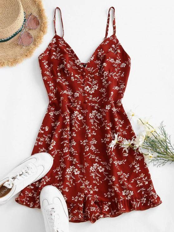 Floral Ruffle Smocked Wide Leg Cami Romper - LuckyFash™