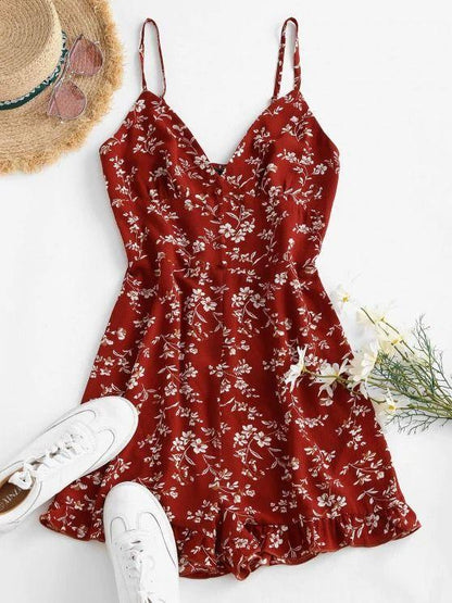 Floral Ruffle Smocked Wide Leg Cami Romper - LuckyFash™