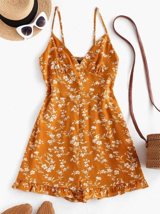 Floral Ruffle Smocked Wide Leg Cami Romper - LuckyFash™