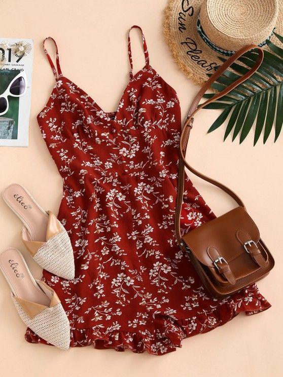 Floral Ruffle Smocked Wide Leg Cami Romper - LuckyFash™