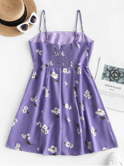Floral Shirred A Line Sundress - LuckyFash™