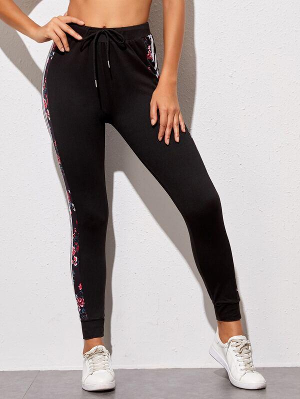 Floral Side Striped Drawstring Pants - LuckyFash™