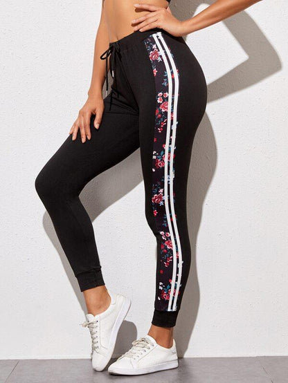 Floral Side Striped Drawstring Pants - LuckyFash™