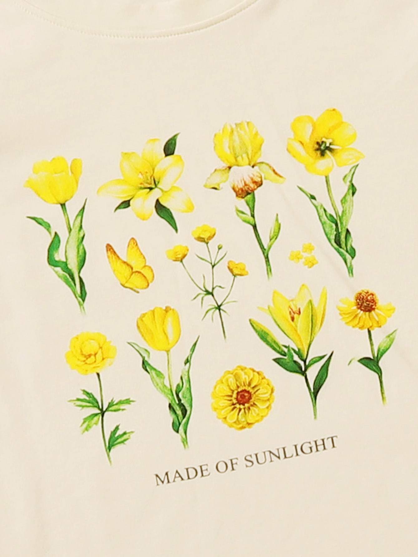 Floral & Slogan Graphic Lettuce Trim Tee - LuckyFash™