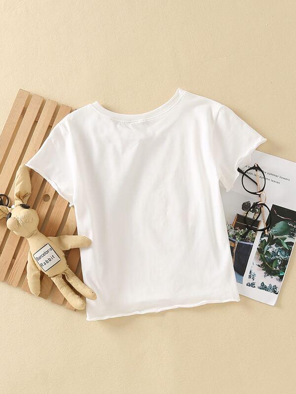 Floral & Slogan Graphic Lettuce Trim Tee - LuckyFash™