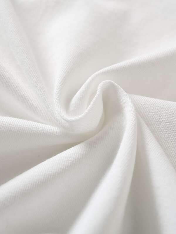 Floral & Slogan Graphic Lettuce Trim Tee - LuckyFash™