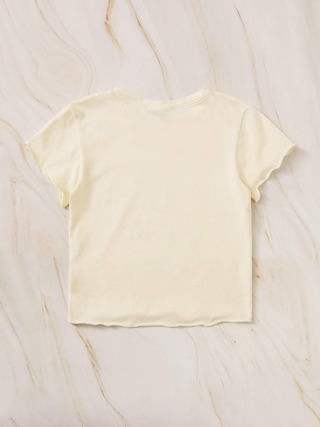 Floral & Slogan Graphic Lettuce Trim Tee - LuckyFash™