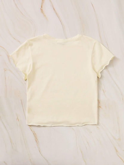 Floral & Slogan Graphic Lettuce Trim Tee - LuckyFash™