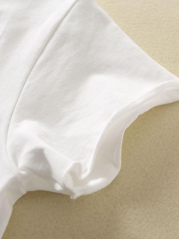 Floral & Slogan Graphic Lettuce Trim Tee - LuckyFash™