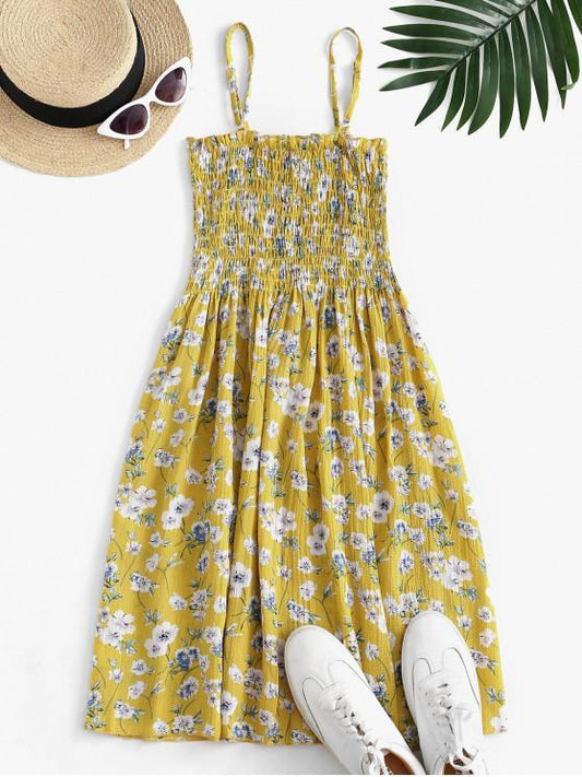 Floral Smocked Frilled Cami Summer Dress - LuckyFash™