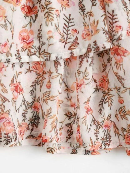 Floral Smocked Layered Hem Poet Sleeve Dress - LuckyFash™