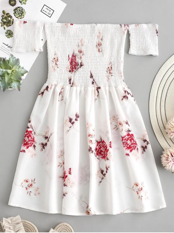 Floral Smocked Off Shoulder Mini Dress - LuckyFash™