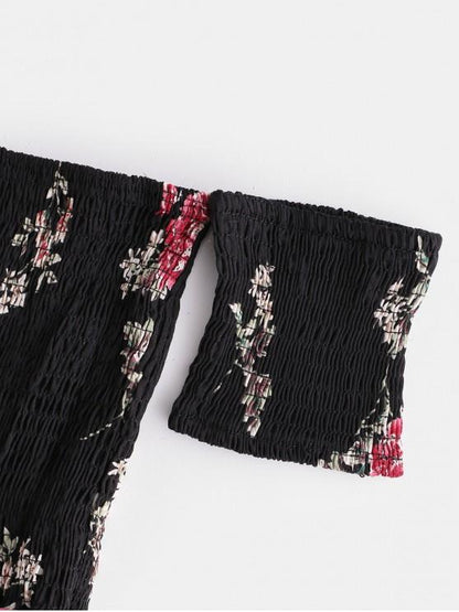 Floral Smocked Off Shoulder Mini Dress - LuckyFash™