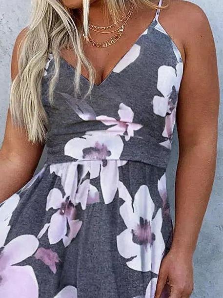 Floral Stitching Spaghetti Strap Ruffled Mini Dress - LuckyFash™