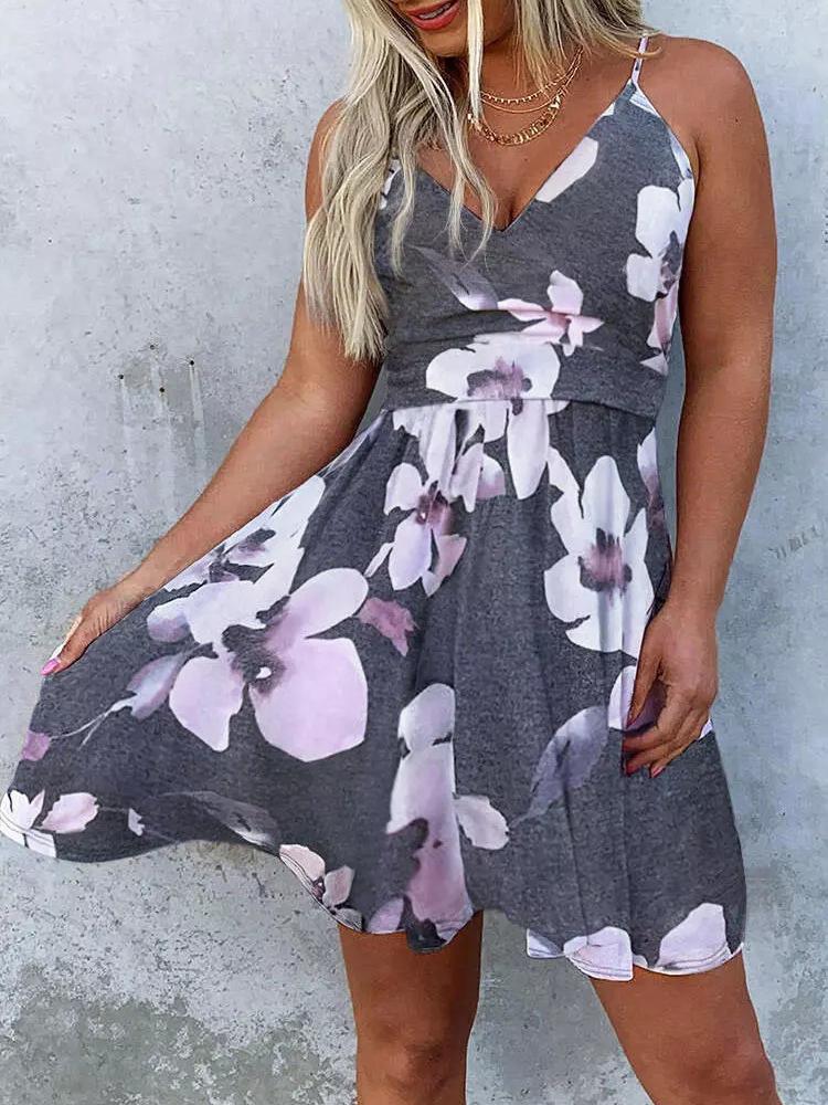 Floral Stitching Spaghetti Strap Ruffled Mini Dress - LuckyFash™