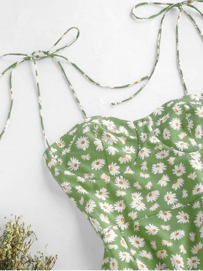 Floral Tie Shoulder Slit Cami Dress - LuckyFash™