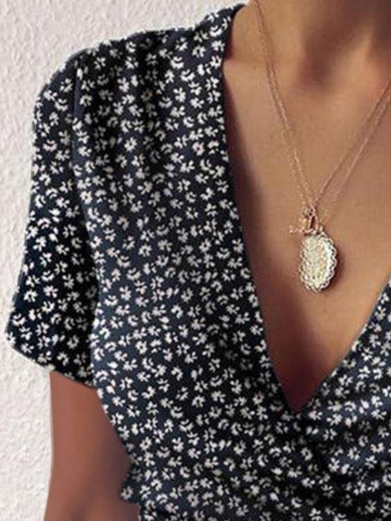 Floral V-neck Short Sleeve Ruffled Dress - LuckyFash™