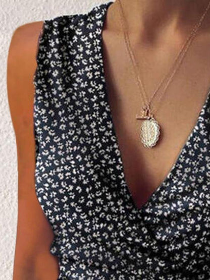 Floral V-neck Sleeveless Ruffled Hem Dress - LuckyFash™