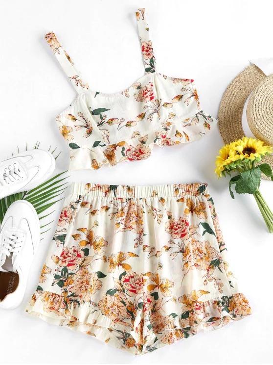 Flounce Floral Print Two Piece Set - LuckyFash™