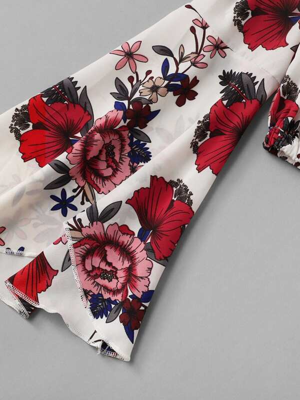 Flounce Sleeve Floral Bardot Crop Top - LuckyFash™