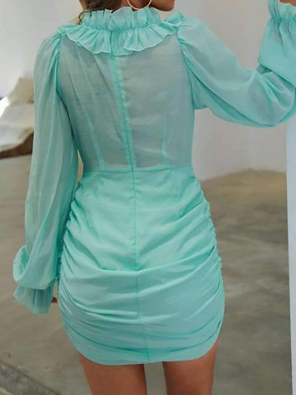 Flounce Sleeve Ruched Detail Dress - LuckyFash™