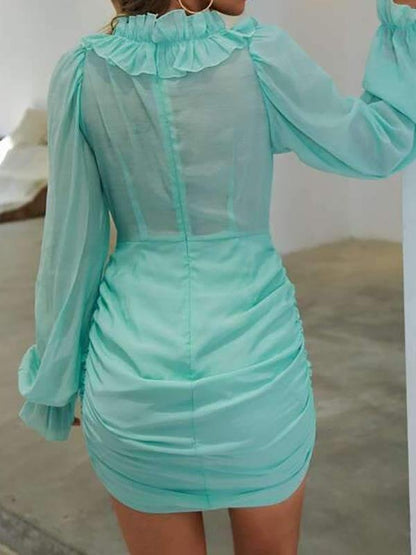 Flounce Sleeve Ruched Detail Dress - LuckyFash™