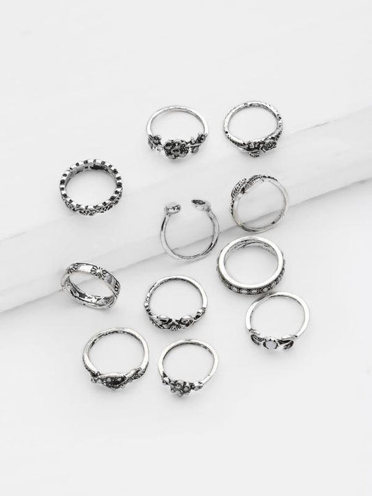Flower And Leaf Design Ring Set 11pcs - LuckyFash™