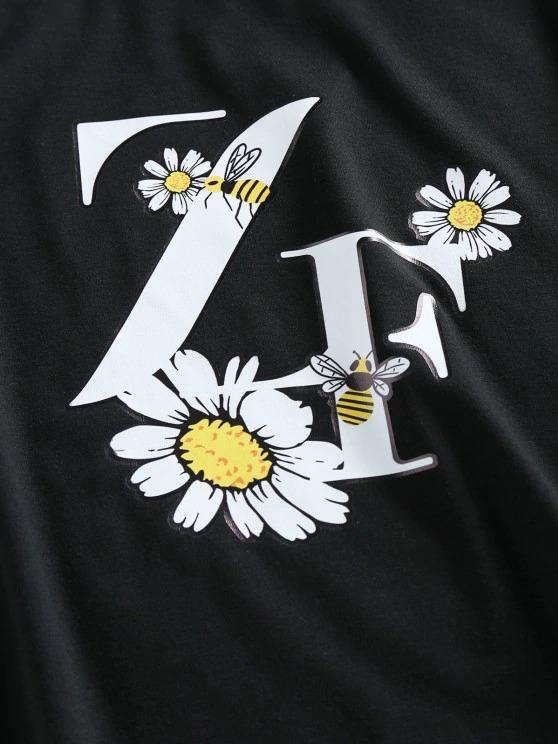 Flower Bee Letter Print Crop T-shirt - LuckyFash™