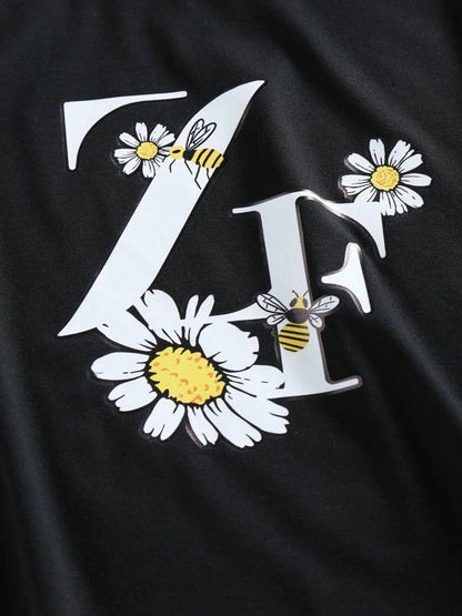 Flower Bee Letter Print Crop T-shirt - LuckyFash™