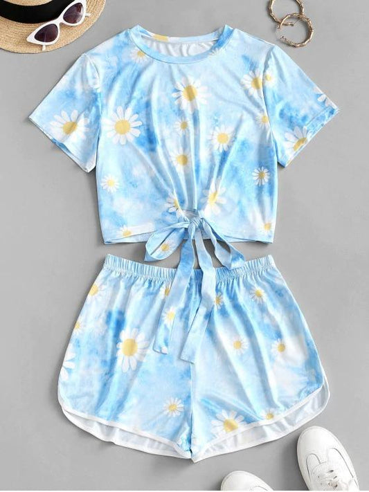 Flower Cloud Tie Dye Knot Two Piece Set - LuckyFash™